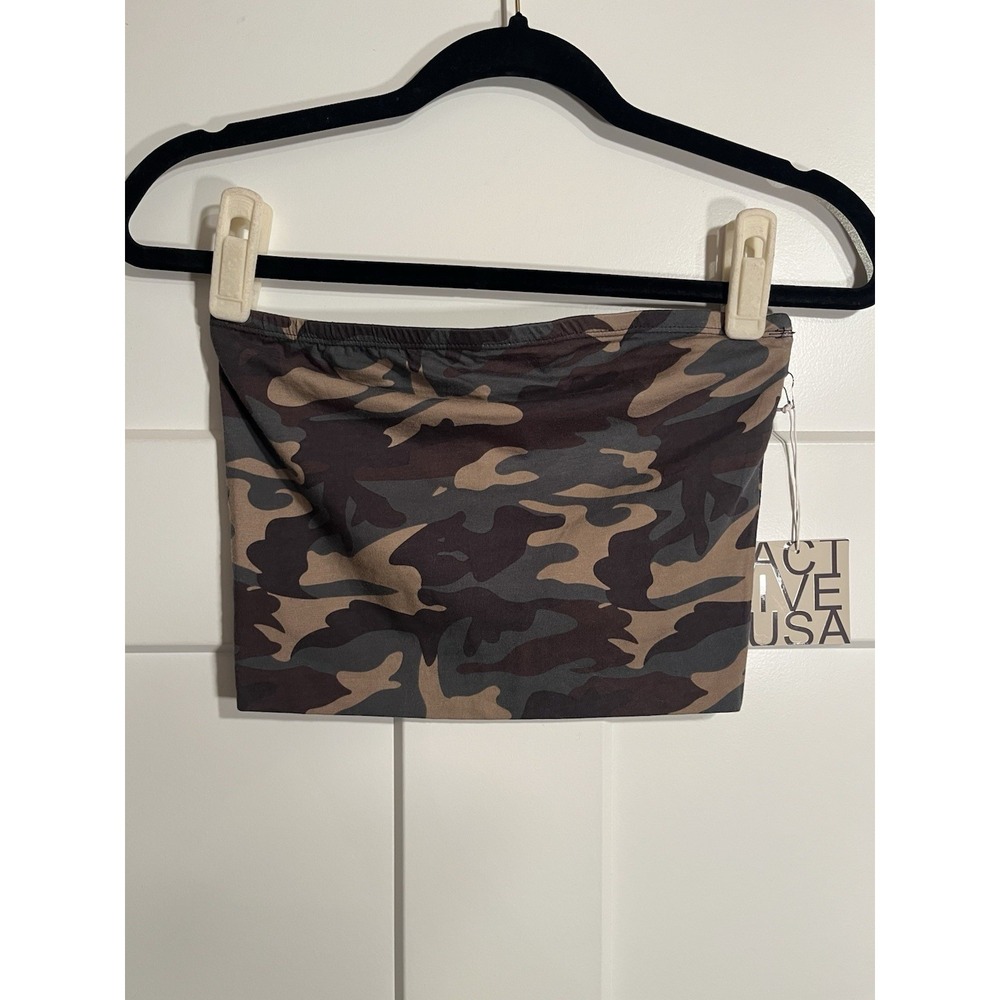 Active USA Womenโs S Camo Tube Top Strapless Bandeau Crop Top NWT